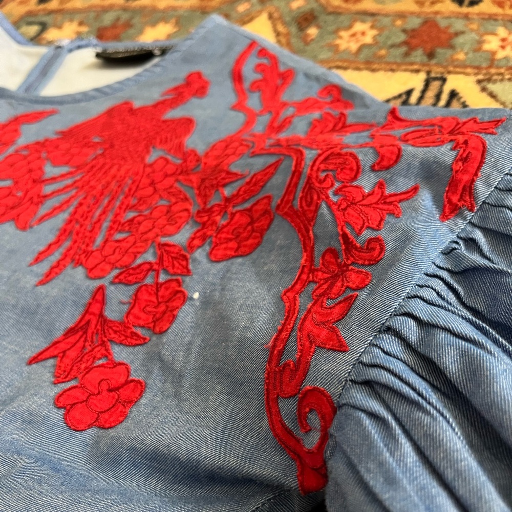 Anthropologie Hemant & Nandita flows appliqué empire puff sleeves top blouse S - Picture 2 of 11